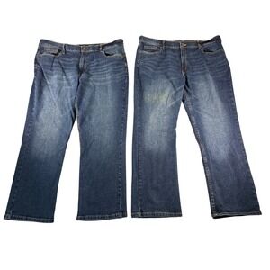 2 Pack Members Mark Mens Straight Fit Premium Stretch Denim Jeans Blue 42x30